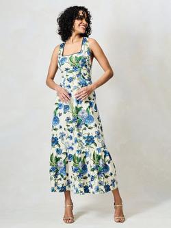 Hope & Ivy The Bridgette Floral Cross Back Dress, White/Blue - view 2, White/Blue