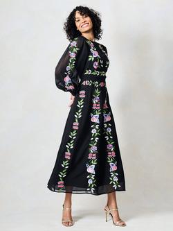 Hope & Ivy The Beth Embroidered Floral Maxi Dress, Black/Multi - view 2, Black/Multi