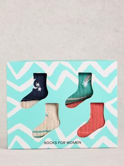 White Stuff Embroidered Stripe Socks, Pack of 4, Multi, Multi