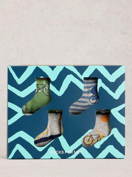 White Stuff Geometric Socks, Pack of 4, Green/Multi - view 2, Green/Multi