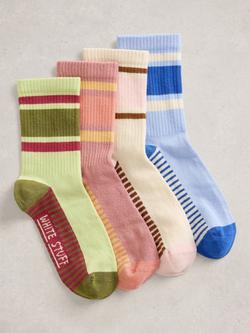 White Stuff Sporty Stripe Ribbed Socks, Pack of 4, Pink/Multi, Pink/Multi