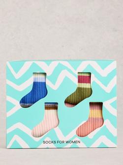 White Stuff Sporty Stripe Ribbed Socks, Pack of 4, Pink/Multi - view 2, Pink/Multi