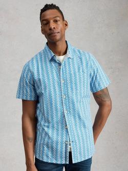 White Stuff Finsbury Cotton Poplin Regular Fit Fish Print Shirt, White/Multi, White/Multi