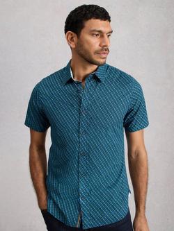 White Stuff Salcombe Cotton Blend Slim Fit Print Shirt, Blue/Multi, Blue/Multi