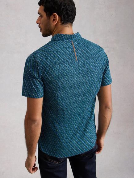 White Stuff Salcombe Cotton Blend Slim Fit Print Shirt, Blue/Multi - view 2, Blue/Multi