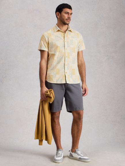 White Stuff Finsbury Cotton Poplin Regular Fit Abstract Print Shirt, Yellow/Multi, Yellow/Multi