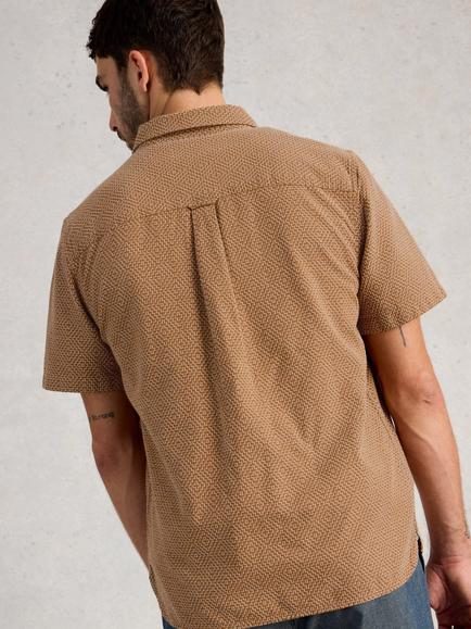 White Stuff Cotton Regular Fit Tile Stitch Geometric Print Shirt, Brown - view 2, Brown