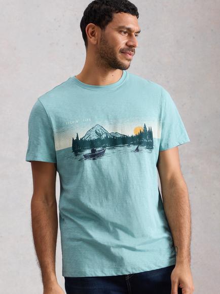 White Stuff Cotton Regular Fit Short Sleeve Graphic T-Shirt, Blue, Blue