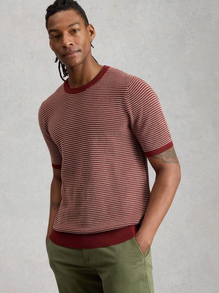 White Stuff Bibury Cotton Regular Fit Short Sleeve Stripe T-Shirt, Red/Cream