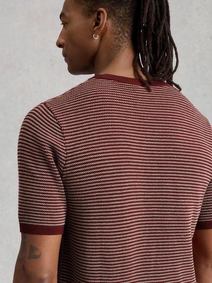White Stuff Bibury Cotton Regular Fit Short Sleeve Stripe T-Shirt - view 2, Red/Cream