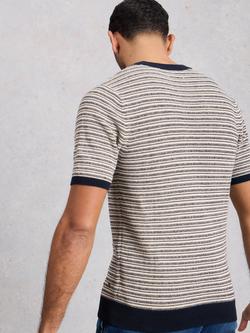 White Stuff Bibury Cotton Regular Fit Short Sleeve Stripe T-Shirt - view 2, Navy/Cream