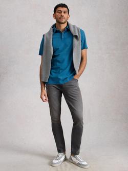 White Stuff Tunstall Cotton Regular Fit Short Sleeve Overdyed Polo Shirt, Mid Blue, Mid Blue