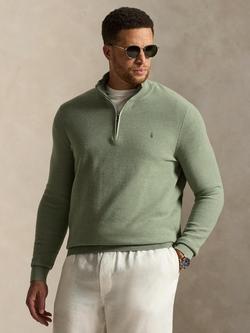 Polo Ralph Lauren Big & Tall Mesh-Knit Cotton Quarter-Zip Jumper, Fern Green Heather