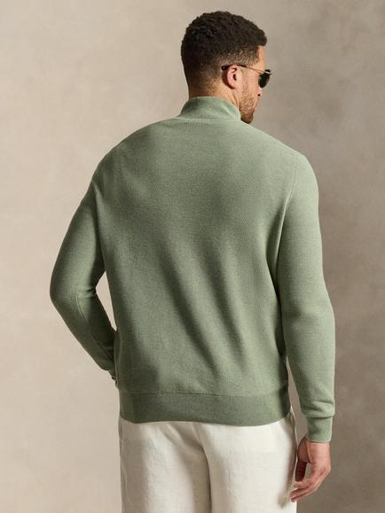 Polo Ralph Lauren Big & Tall Mesh-Knit Cotton Quarter-Zip Jumper - view 2, Fern Green Heather