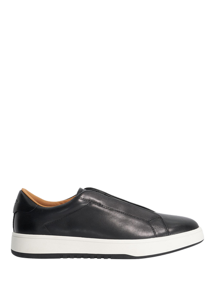 Dune London Troys Wide Fit Leather Laceless Cupsole Trainers, Black, Black