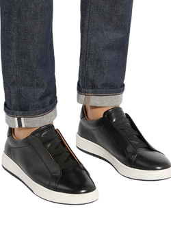 Dune London Troys Wide Fit Leather Laceless Cupsole Trainers, Black - view 2, Black