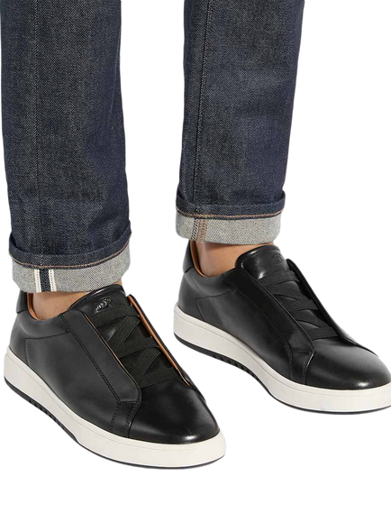 Dune London Troys Wide Fit Leather Laceless Cupsole Trainers, Black - view 2, Black