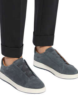 Dune London Wide Fit Troys Suede Laceless Cupsole Trainers, Navy - view 2, Navy