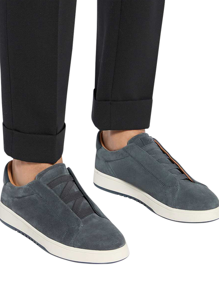 Dune London Wide Fit Troys Suede Laceless Cupsole Trainers, Navy - view 2, Navy