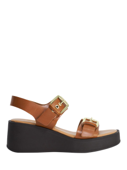 Dune London Karola Leather Chunky Buckle Sandals, Dark Tan, Dark Tan