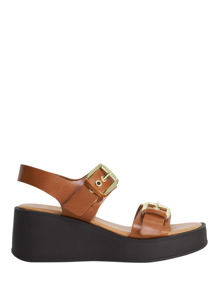 Dune London Karola Leather Chunky Buckle Sandals, Dark Tan, Dark Tan