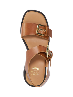 Dune London Karola Leather Chunky Buckle Sandals, Dark Tan - view 2, Dark Tan