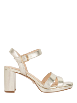 Dune London Wide Fit Manifesting Block Heel Leather Sandals, Gold, Gold