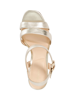 Dune London Wide Fit Manifesting Block Heel Leather Sandals, Gold - view 2, Gold