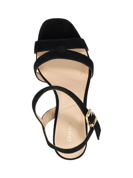 Dune London Manifesting Wide Fit Suede Block Heeled Sandals, Black - view 2, Black