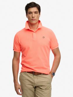 Superdry Vintage Destroy Cotton Regular Fit Short Sleeve Polo Shirt, Eclipse Navy, Coral Neon