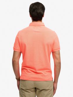 Superdry Vintage Destroy Cotton Regular Fit Short Sleeve Polo Shirt, Eclipse Navy - view 2, Coral Neon
