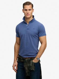 Superdry Cotton Regular Fit Short Sleeve Pique Textured Polo Shirt, Bay Blue