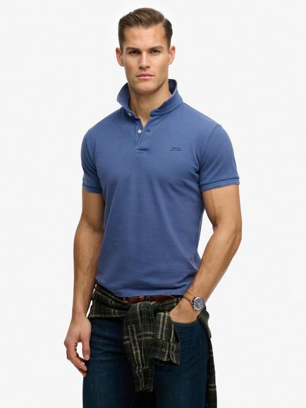 Superdry Cotton Regular Fit Short Sleeve Pique Textured Polo Shirt, Bay Blue