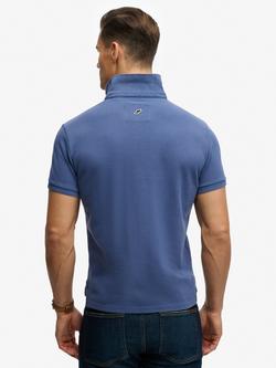 Superdry Cotton Regular Fit Short Sleeve Pique Textured Polo Shirt - view 2, Bay Blue