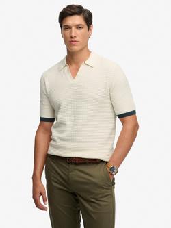 Superdry Cotton Regular Fit Johnny Collar Knitted Polo Shirt, Classic Cream
