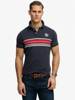 Superdry Cotton Regular Fit Stripe Jersey Polo Shirt, Navy/Multi, Navy/Multi