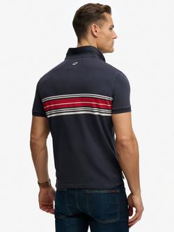 Superdry Cotton Regular Fit Stripe Jersey Polo Shirt, Navy/Multi - view 2, Navy/Multi