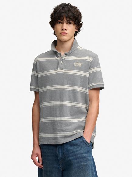 Superdry Cotton Regular Fit Stripe Jersey Polo Shirt, Grey Marl, Grey Marl