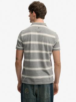 Superdry Cotton Regular Fit Stripe Jersey Polo Shirt, Grey Marl - view 2, Grey Marl