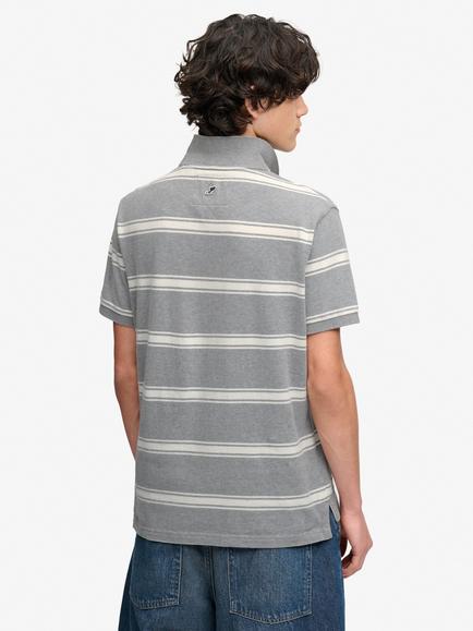 Superdry Cotton Regular Fit Stripe Jersey Polo Shirt, Grey Marl - view 2, Grey Marl