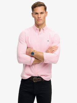 Superdry Cotton Regular Fit Stripe Oxford Shirt, Coral/Optic, Coral/Optic