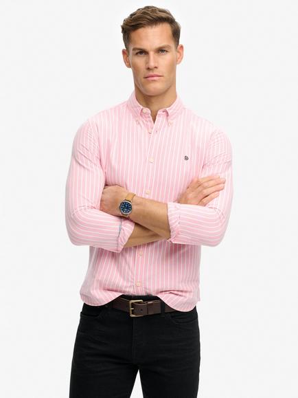 Superdry Cotton Regular Fit Stripe Oxford Shirt, Coral/Optic, Coral/Optic