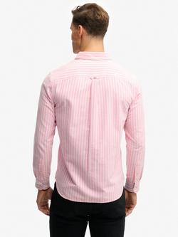 Superdry Cotton Regular Fit Stripe Oxford Shirt, Coral/Optic - view 2, Coral/Optic
