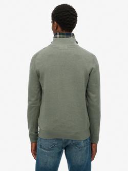Superdry Essentials Cotton Half Zip Jumper, Lily Pad Green Marl - view 2, Lily Pad Green Marl