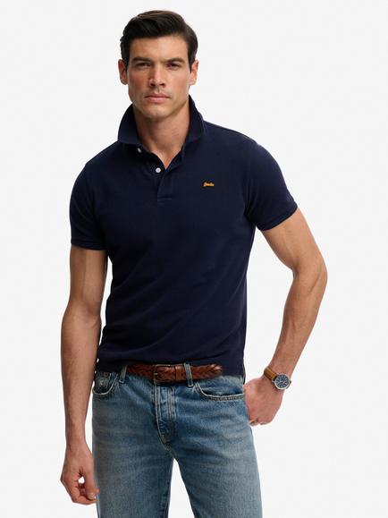 Superdry Cotton Regular Fit Short Sleeve Pique Textured Polo Shirt, Rich Navy