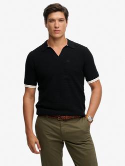 Superdry Cotton Regular Fit Johnny Collar Knitted Polo Shirt, Black