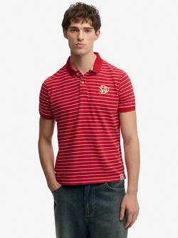 Superdry Cotton Regular Fit Short Sleeve Vintage Stripe Jersey Polo Shirt, Red, Red