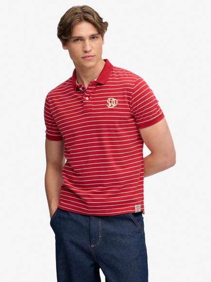 Superdry Cotton Regular Fit Vintage Stripe Jersey Polo Shirt, Red