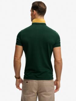 Superdry Cotton Regular Fit Short Sleeve Monogram Pique Polo Shirt - view 2, Enamel Green/Gold