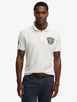 Superdry Cotton Regular Fit Short Sleeve Crest Polo Shirt, Optic, Optic